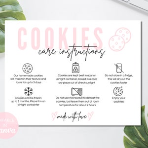 Cookie-Pflege-Kartenvorlage Canva, bearbeitbare Cookie-Paket Pflegeanleitung, Cookie-Business-Pflege-Kartenvorlage, druckbare Pflegekarten. TDS-05