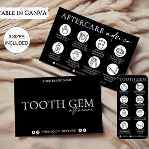 Tarjeta de cuidados posteriores con cristales dentales, guía de cuidados posteriores con cristales dentales editable, instrucciones de cuidado dental imprimibles, plantilla de tarjetas de cuidado del dentista. TDS-05