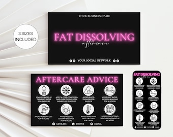 Editable Fat Dissolving Aftercare Cards, Printable Fat Injections Card, Body Sculpting Mesotherapy Care Instructions Canva Template. TDS-05