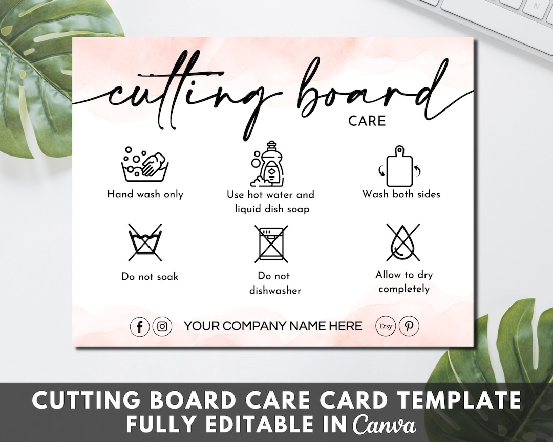 Cutting Board Care Card Template, Editable Cutting Board Care
