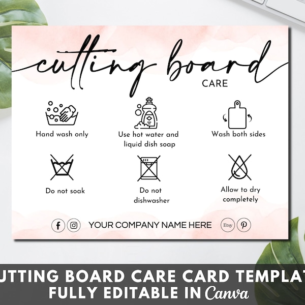 Cutting Board Care Instructions Printable Card Etsy UK