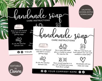 Handmade Soap Care Card Template, Editable Soap Care Cards, Printable Soap Packaging Care Instructions, Soap Small Business Inserts. TDS-05