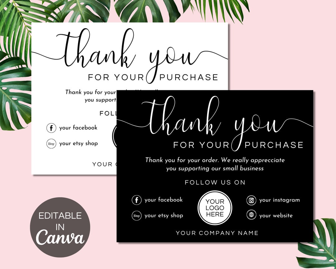 Thank You Card Template, Printable Small Business Thankyou for Order ...