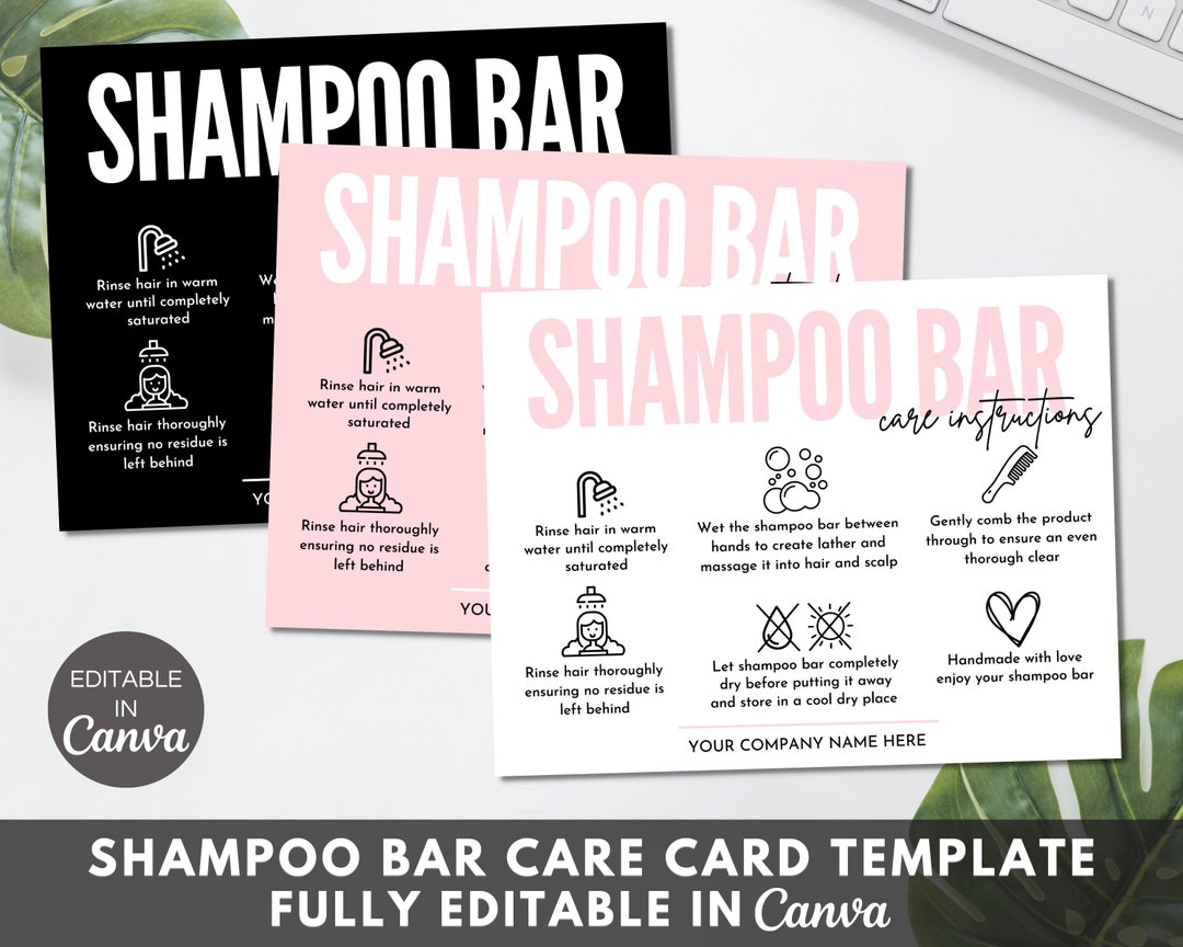 Shampoo Bar Care Card Template, Editable Solid Shampoo Care