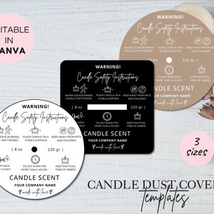 Modello di coperture antipolvere per candele, modello in tela di avvertenza per candele per piccole imprese, copertura antipolvere per candele modificabile, modello per creatore di candele. TDS-06