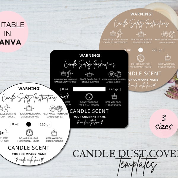 Candle Dust Covers Template, Small Business Candle Warning Canva Template, Editable Candle Dust Cover, Candle Maker Template. TDS-06