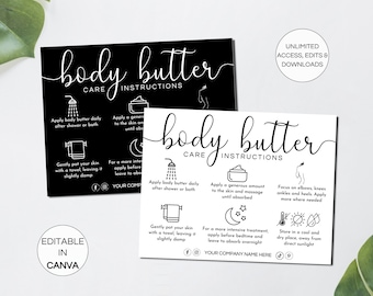 Editable Body Butter Care Card Template, Printable Whipped Shea Butter Care Instructions, Body Souffle Application Care Guide. TDS-05