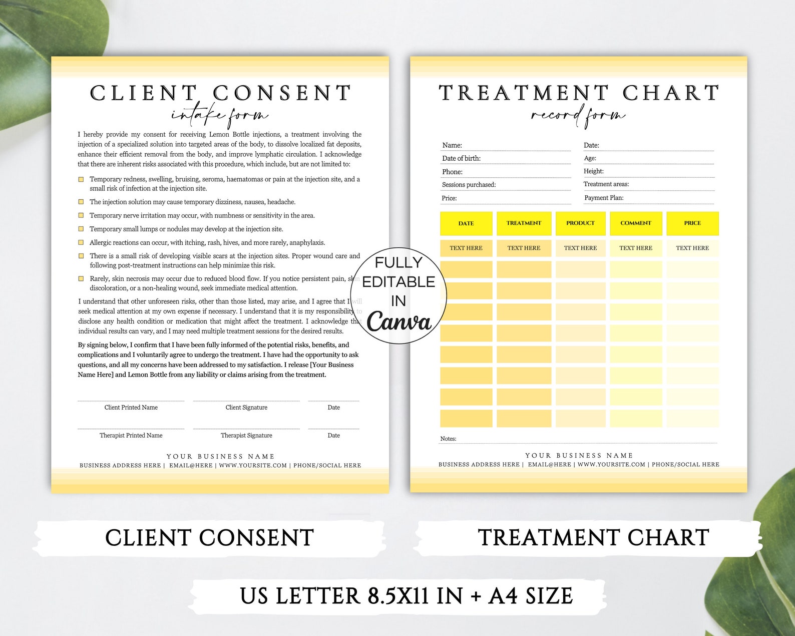 Bottling Rework Form Lemon Bottle Injections Forms Bundle, Printable Fat Dissolving Client ...