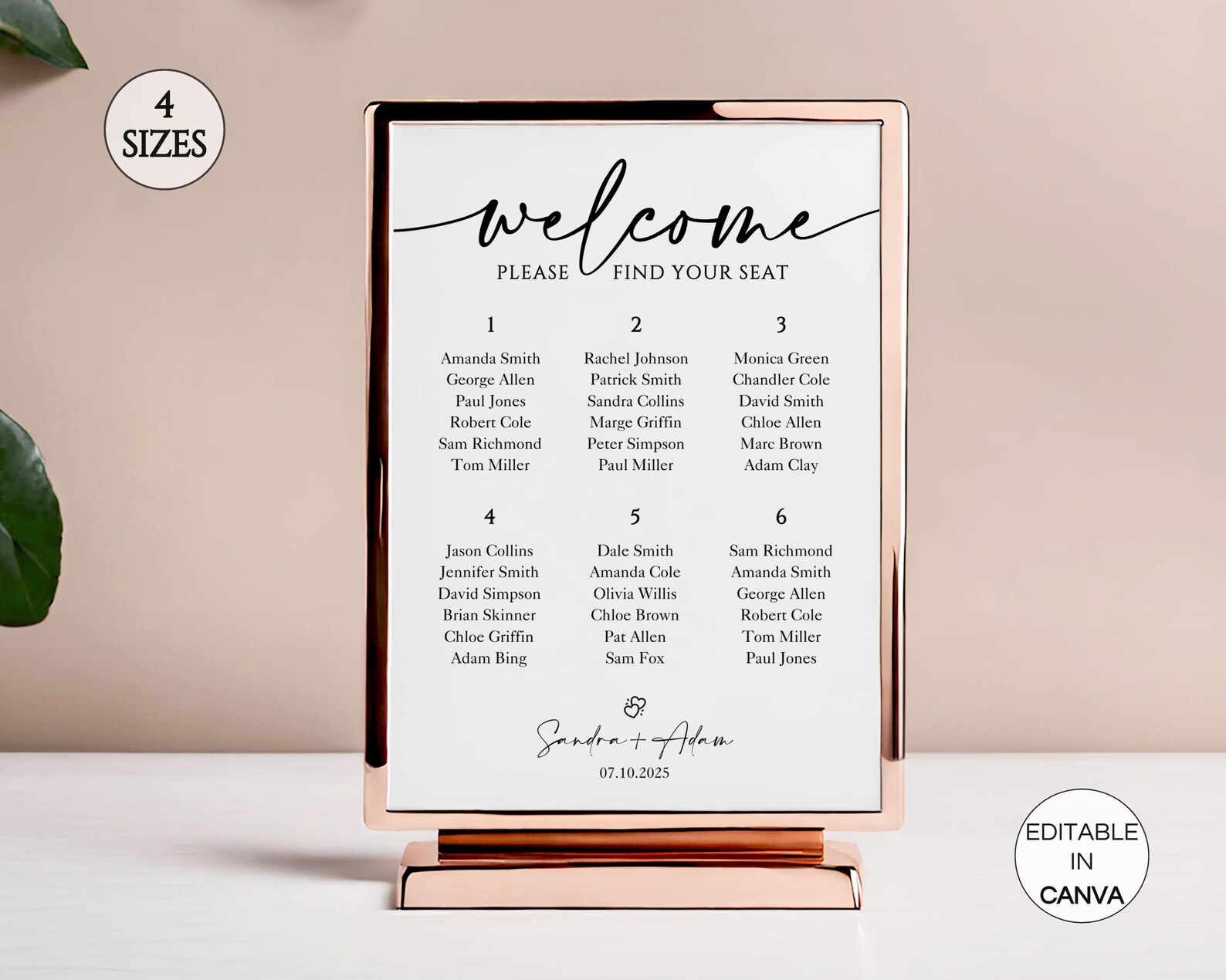 Small Wedding Seating Chart Sign Template, Wedding Reception Seating ...