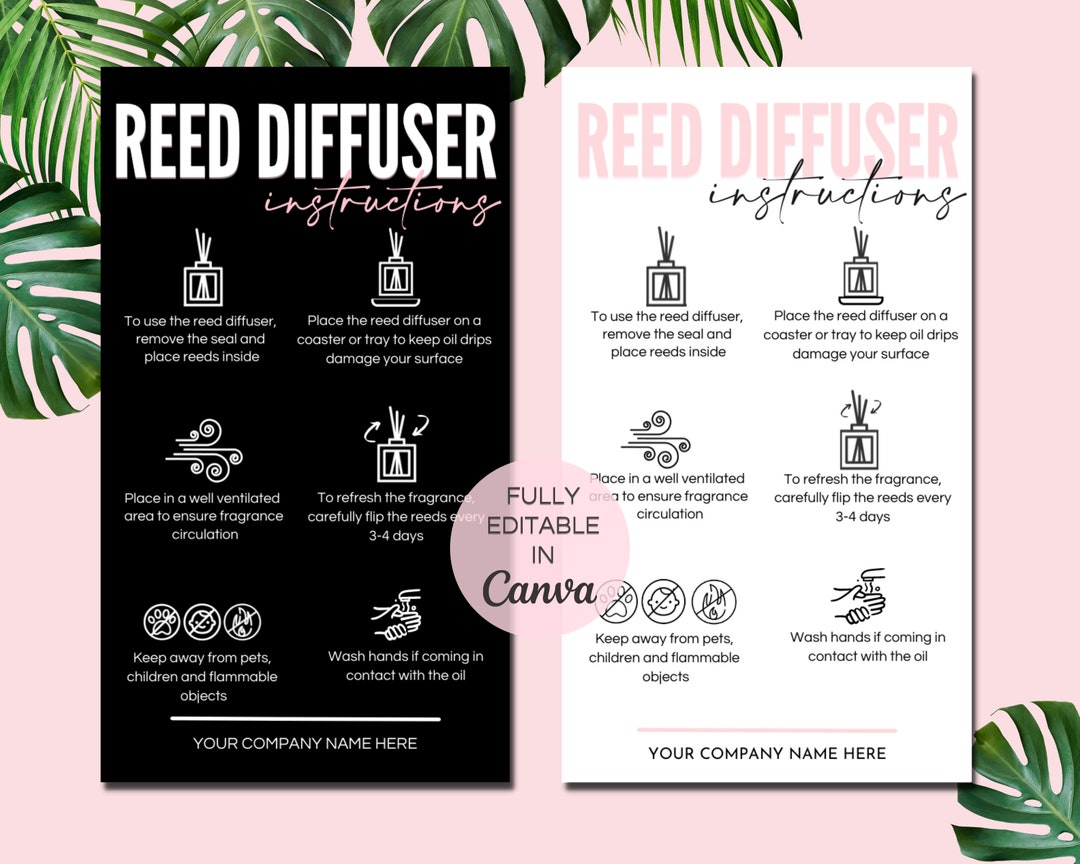 Editable Reed Diffuser Care Instructions, Reed Diffuser Care Card