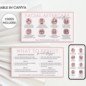 Editable Facial Aftercare Card, Facial Care Cards, Printable What to Expect After Facial Card Template, Facial Treatment Post Care Guide.