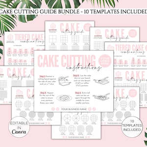 Cake Cutting Guide Bundle, Editable Cake Cutting Instructions 10 Canva Templates, Printable Cake Business Packaging Insert. TDS-05