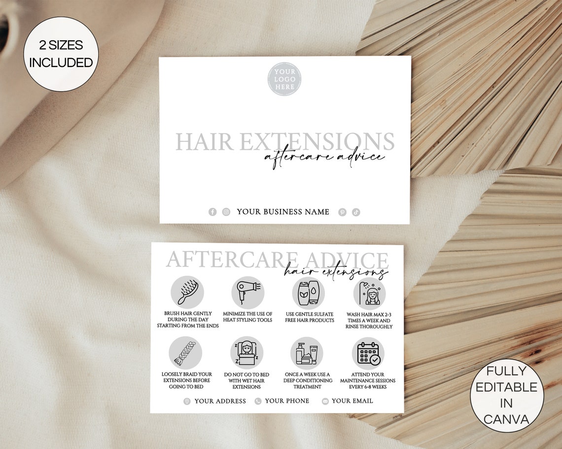 Hair Extensions Care Card Template, Editable Hair Extension Aftercare ...