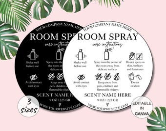 Room Spray Warning Label Template, Editable Spray Caution Label, Printable Room Spray Care Card Template, Spray Label Canva Template. TDS-06