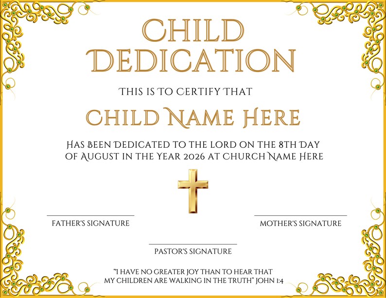 Child Dedication Lettering Editable Baby Dedication Certificate, Printable Child Dedication ...