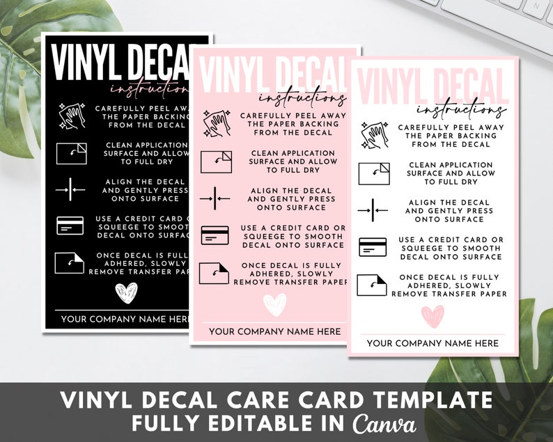 Application Form Decal Vinyl Decal Application Card, Printable How to Apply Decal Care Cards ...