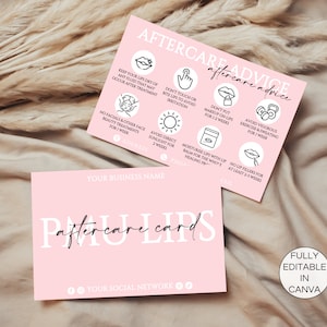 Tarjetas de cuidado posterior de labios PMU editables, instrucciones de cuidado de labios PMU imprimibles, tarjeta de cuidado de maquillaje permanente de labios, plantilla de esteticista de Canva. TDS-05