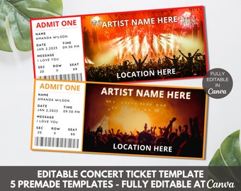 Concert Ticket Printable Etsy