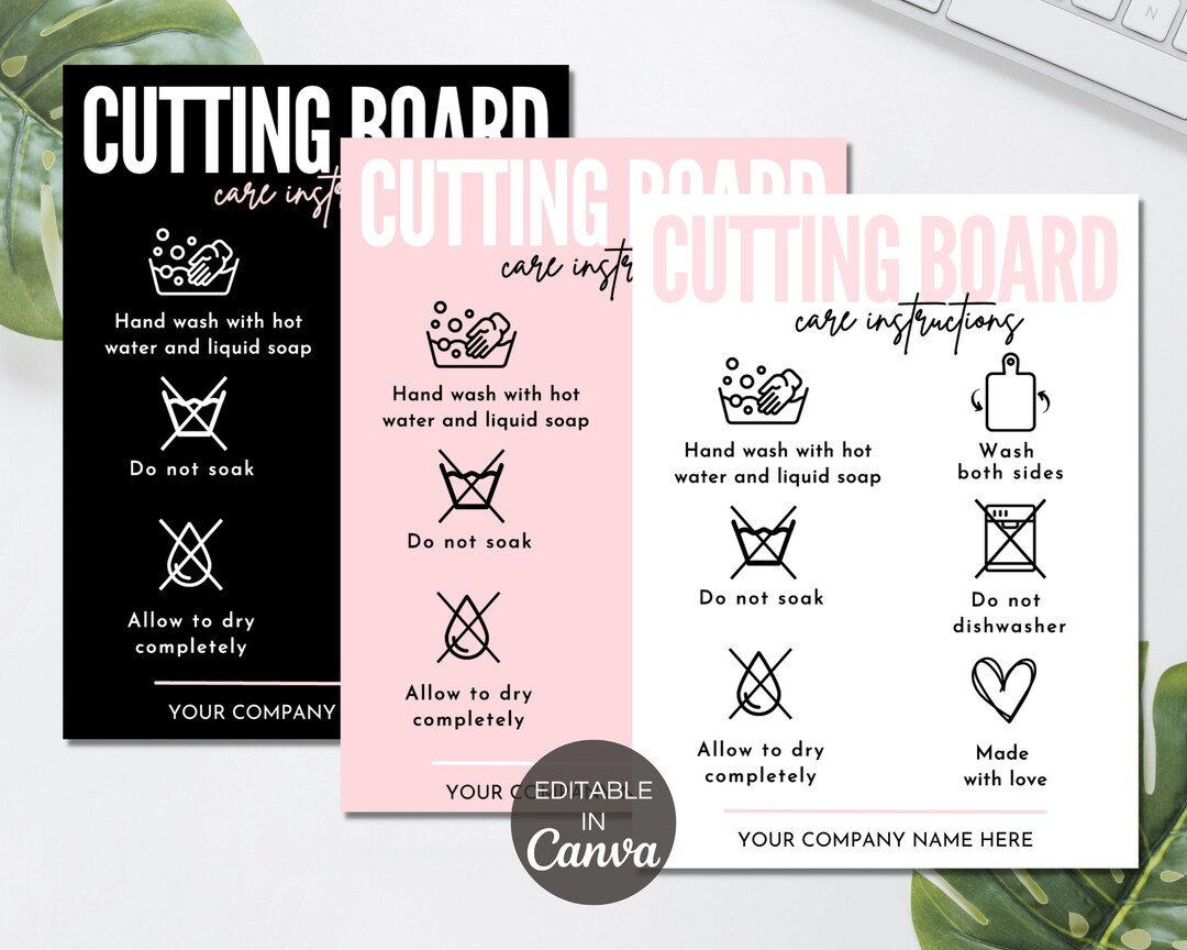 Cutting Board Care Card Template, Editable Cutting Board Care Instructions, Printable Chopping