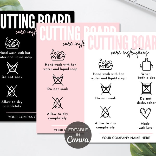 Cutting Board Care Card Template, Editable Cutting Board Care Instructions, Printable Chopping Board Care Cards Packaging Insert. TDS-05