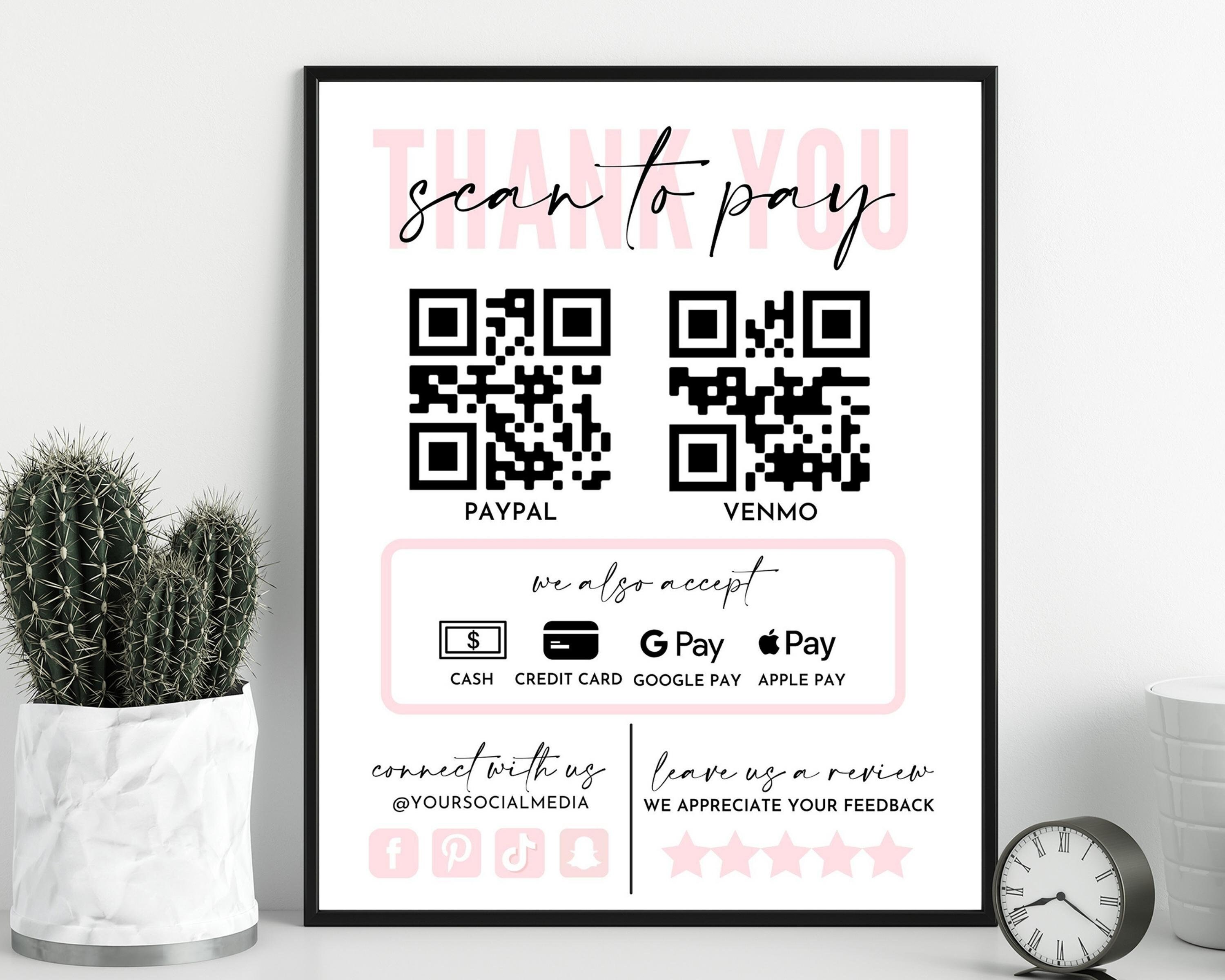 Editable QR Code Payment Sign Template, Printable Scan to Pay Signs, 2 ...
