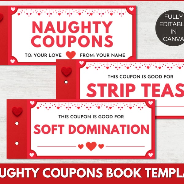 Naughty Coupons, Naughty Coupon Book, Editable Sex Coupons, Printable Sexy Coupon Book Template, Kinky Sex Coupons Valentines Coupons.TDS-13