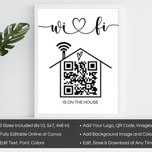 Wifi Sign QR Code Printable, Editable Wifi Password Sign, Wifi QR Code ...
