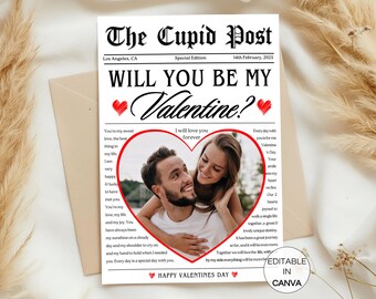 Jornal do Cupido para o Dia dos Namorados, Imprimível: Quer Ser Meu/Minha Namorado(a)?, Modelo Editável do Canva