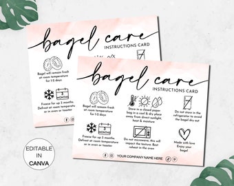 Bagel Care Card Template, Editable Bagel Care Instructions, Printable Bread Roll Care Guide, Small Business Bakery Care Card Template.TDS-05