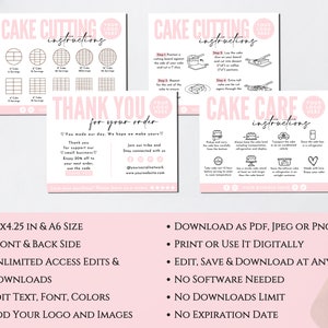 Cake Care Cards Bundle, Editable Cake Cutting Guide Cards, Printable Cake Business Thank You, Cake Business Packaging Canva Template. TDS-05 image 4