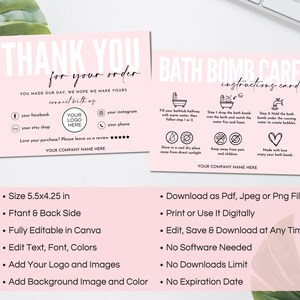 Bath Bomb Care Card Canva Template, Editable Bath Bombs Care ...