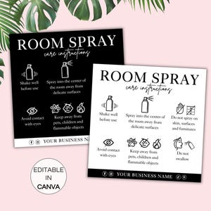 Room Spray Care Card Template, Editable Room Spray Care Instructions Card, Room Spray Business Inserts, Printable Canva Template. TDS-05