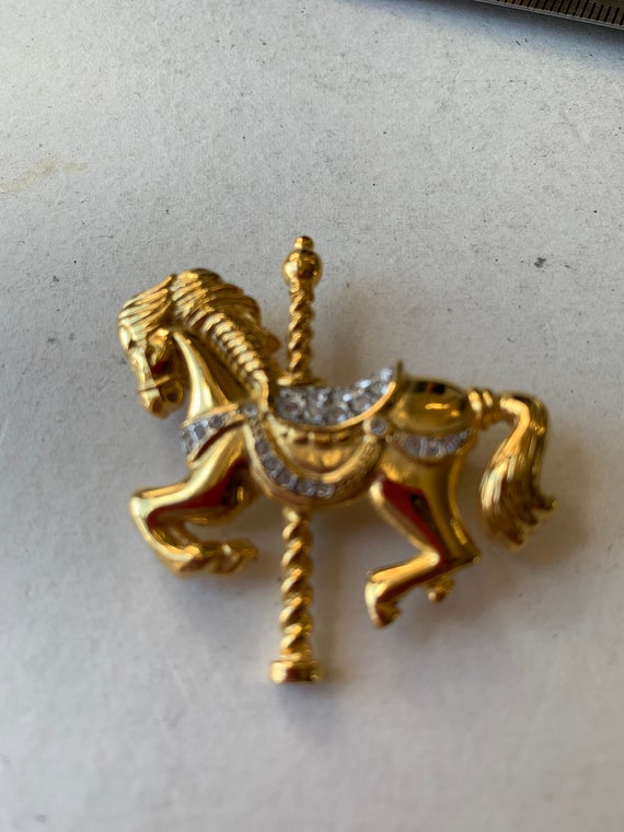 Vintage Goldtone Carousel Horse Brooch