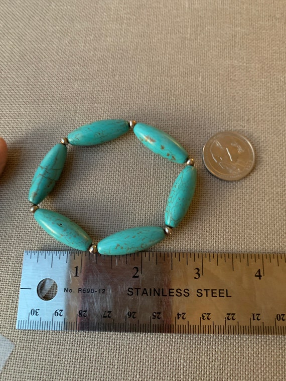 Vintage Faux Turquoise and Silver Bead Stretch Br… - image 2