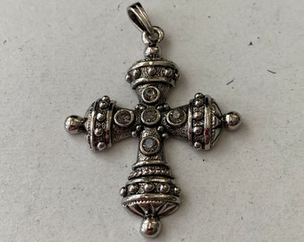 Vintage Premier Design Silvertone Rhinestone Cross Pendant