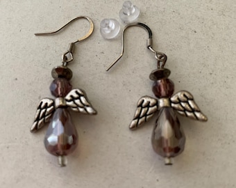 Amethyst Colored Angel Pierced Earrings