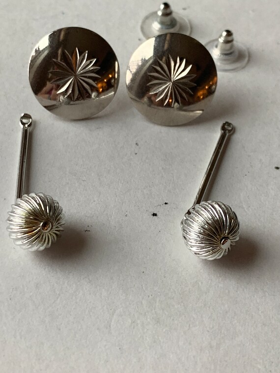 Vintage Silvertone Pierced Earrings with Detachab… - image 1