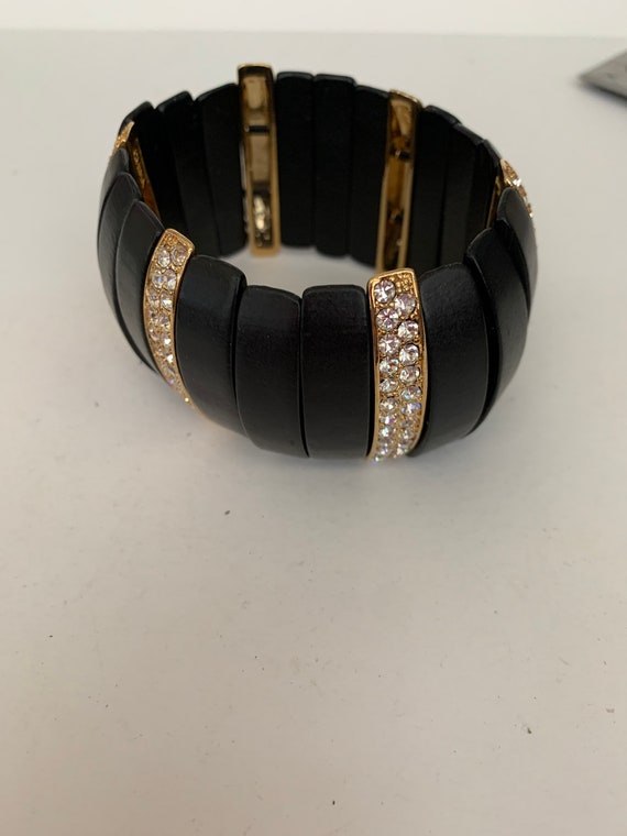 Vintage Black Wood with Gold and Rhinestone Separ… - image 2