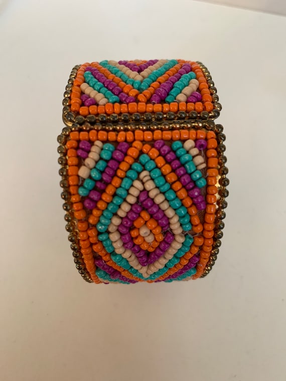 Vintage Rainbow Seed Bead Western Cuff Clamp Brace