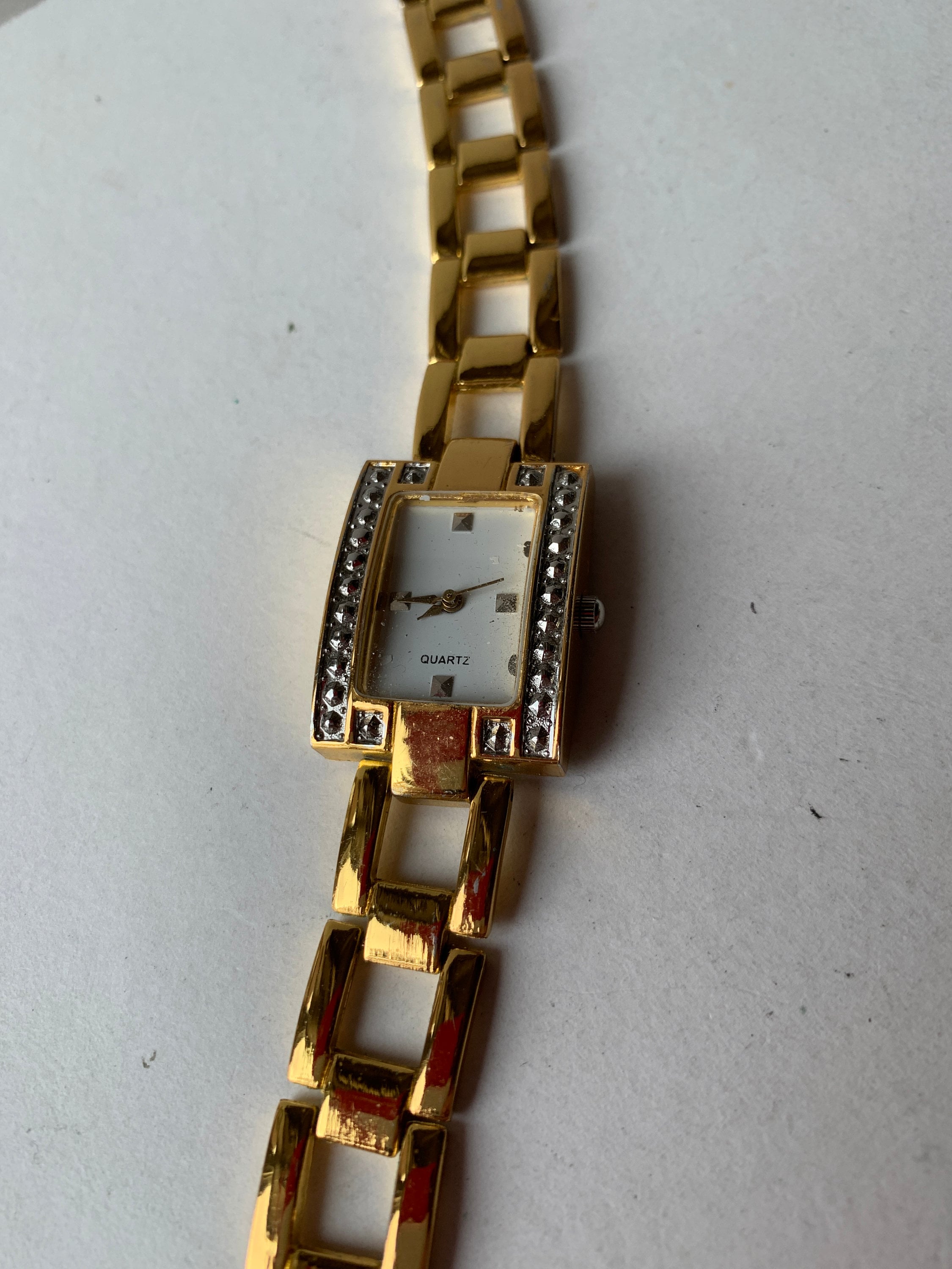 Vintage Haband Rhinestone Wristwatch Gold White Vintage [14K] White Gold Ladies Bulova Wristwatch with White  main image 4