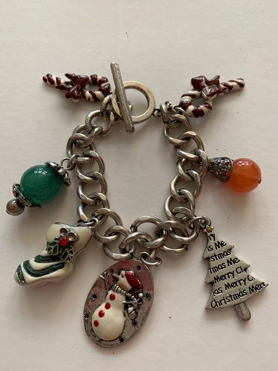 Vintage Christmas Silvertone Charm Bracelet