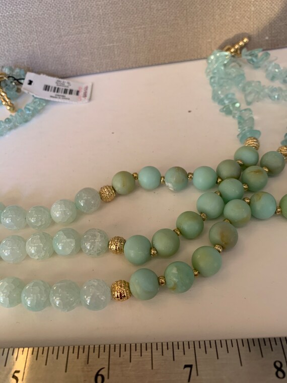 Vintage Talbots Teal/Willow Green 3 Strand Beaded… - image 7