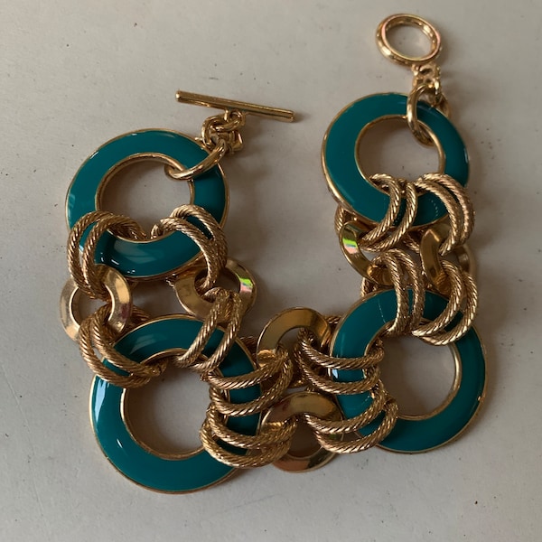 Vintage Banana Republic Teal and Gold Reversible Bracelet