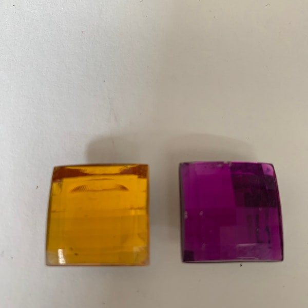 Vintage Yellow and Purple Square Molded Button Covers - set of 2