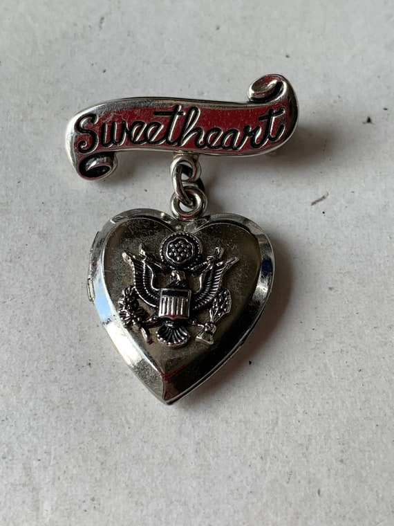 Vintage Sterling Sweetheart Military Army Brooch … - image 1