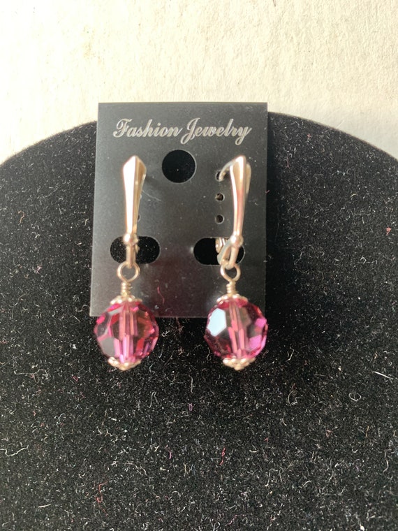 Vintage Pink Faceted 925 Pierced Earrings