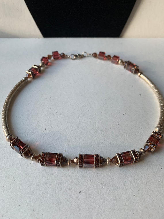 Vintage Red and Orange Crystal Beads Necklace with