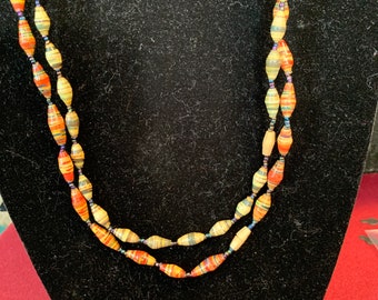 Vintage Boho Handmade Paper Beads Necklace