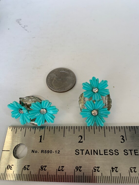 Vintage Coro Silvertone Turquoise Chrysanthemum o… - image 4