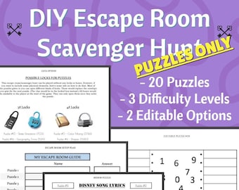 DIY Escape Room Puzzles: No Locks Required | 30+ Puzzles and 3 Difficulty Levels to Choose From | Instant Print PDF